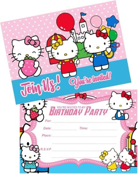 HELLO KITTY - LOT DE 5 CARTES D'INVITATIONS
