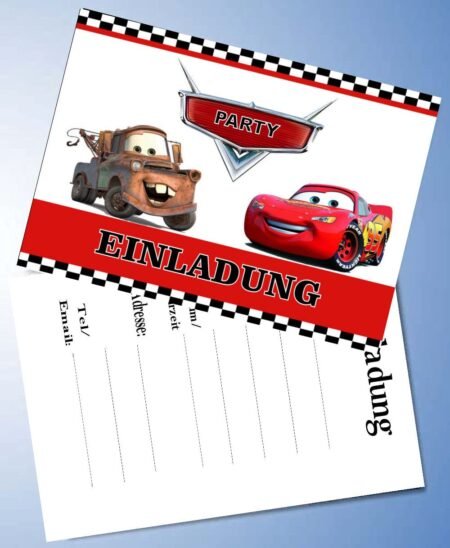 CARS - LOT DE 5 CARTES D'INVITATIONS